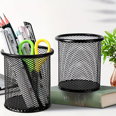 Iron Pen Holder Round Hollow Metal Desktop Office Storage Box