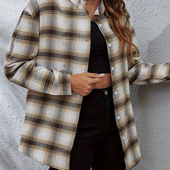  Plaid Print Long Sleeve Button Up Collar Shirt