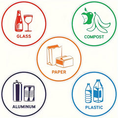 5pcs Garbage Sorting Recycling Stickers - Paper Aluminum Plastic Glass Compost