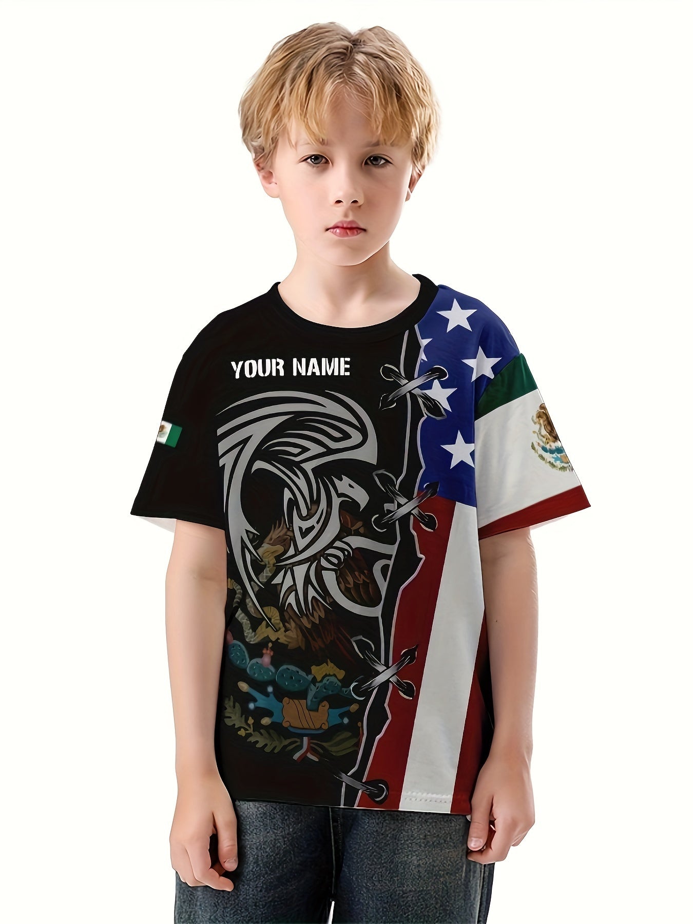 Eagle And Flag 3D Print Boy's Casual Tees Short Sleeve Crew Neck T shirt