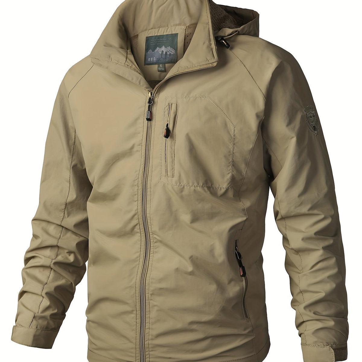 Men's Lightweight Hooded Windbreaker Jacket with Zipper Pockets