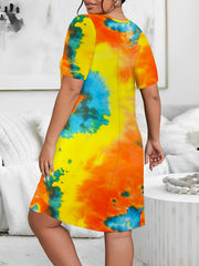  Geometric Print Short Sleeve Stretch Dress