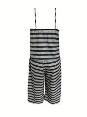 Striped Print Lounge Set Crew Neck Cami Top & Crop Pants Women's Loungewear