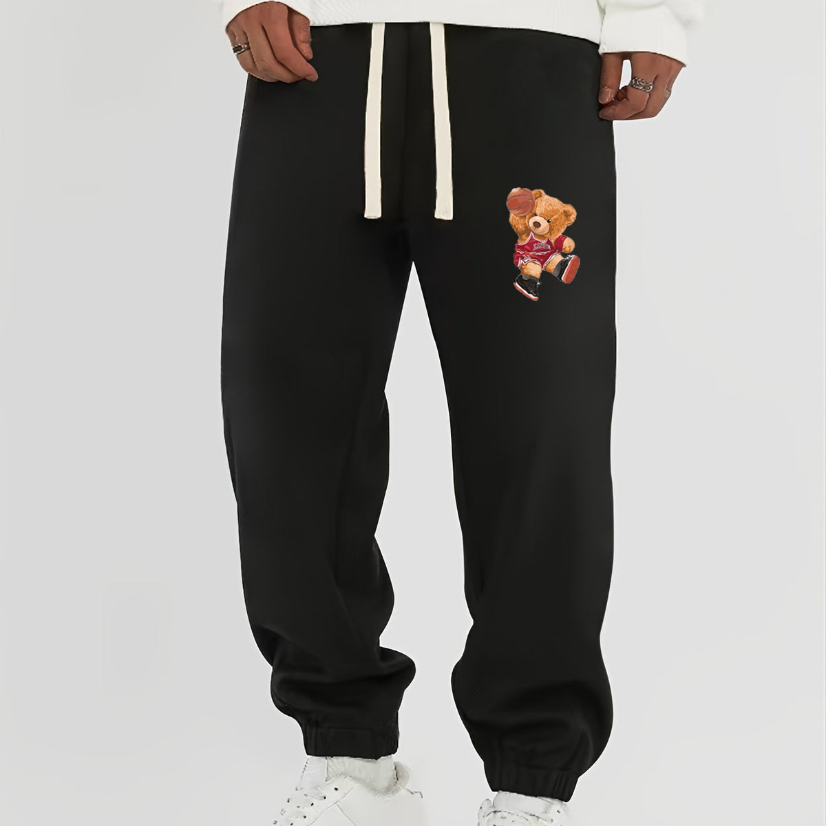 Bear Playing Basketball Print Men's Drawstring Sweatpants