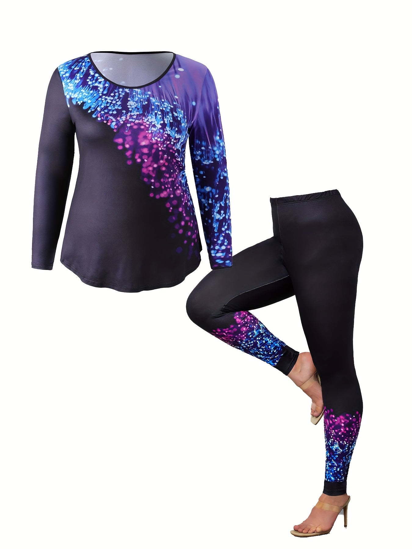 Women's Plus Graphic Print Top & Leggings Set