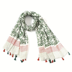 Geometric Print Tassel Scarf Vintage Block Shawl