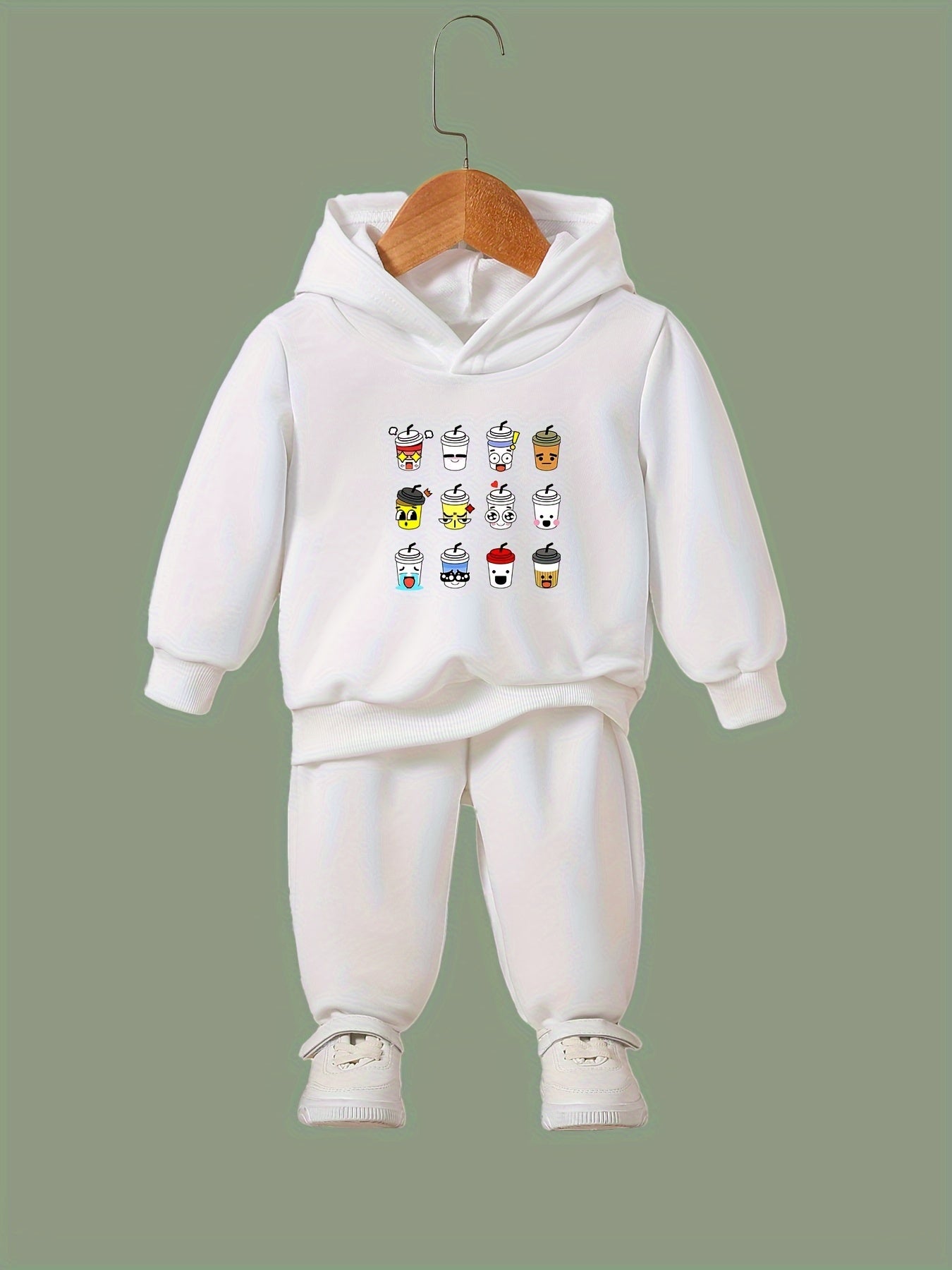 Kids Cartoon Coffee Cups Print Hoodie & Pants Set