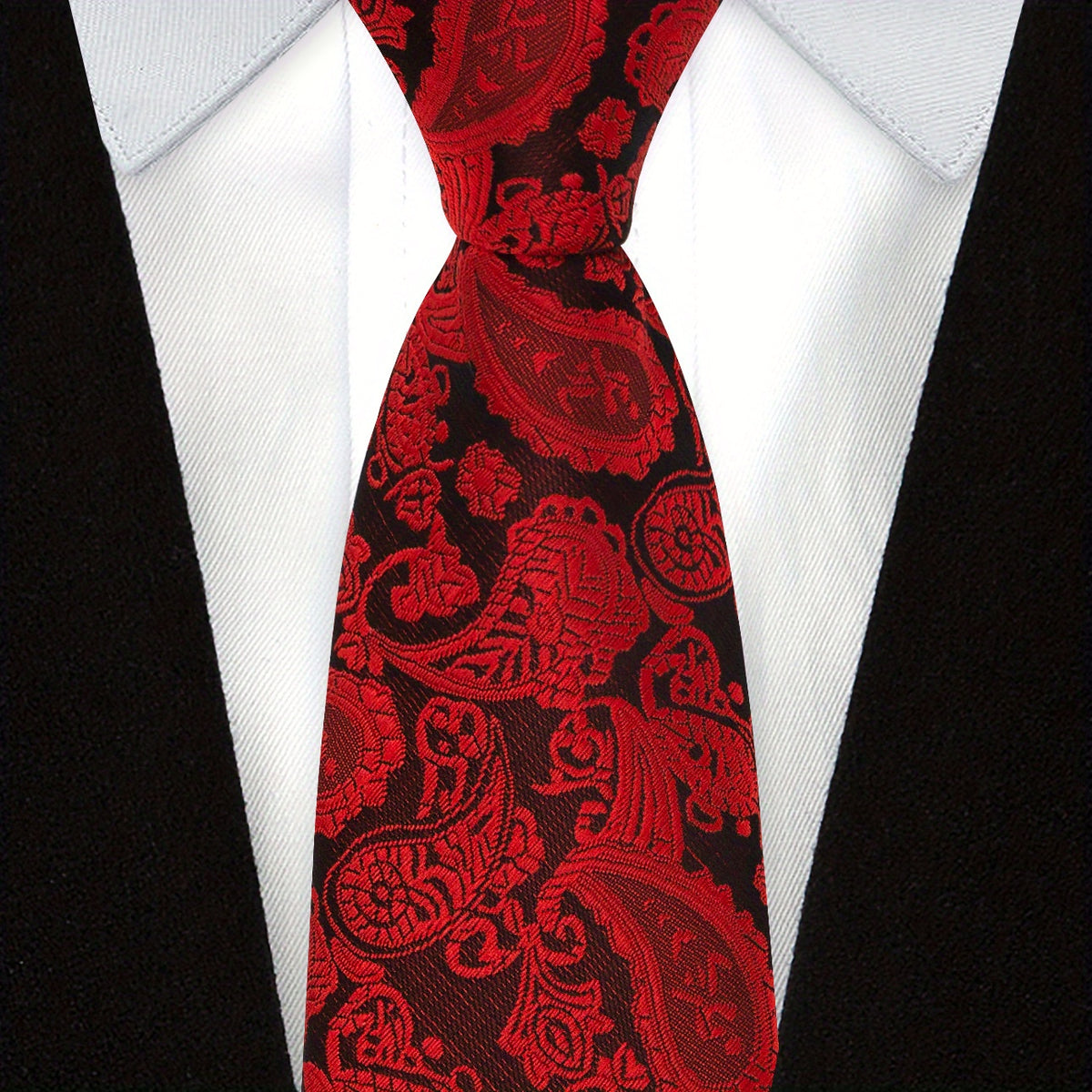Men's Red Paisley Jacquard Woven Necktie For Wedding Business Party