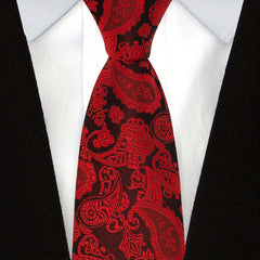 Men's Red Paisley Jacquard Woven Necktie For Wedding Business Party