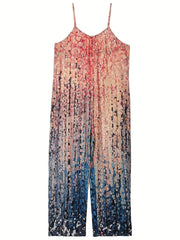  Ombre Print V Neck Wide Leg Jumpsuit