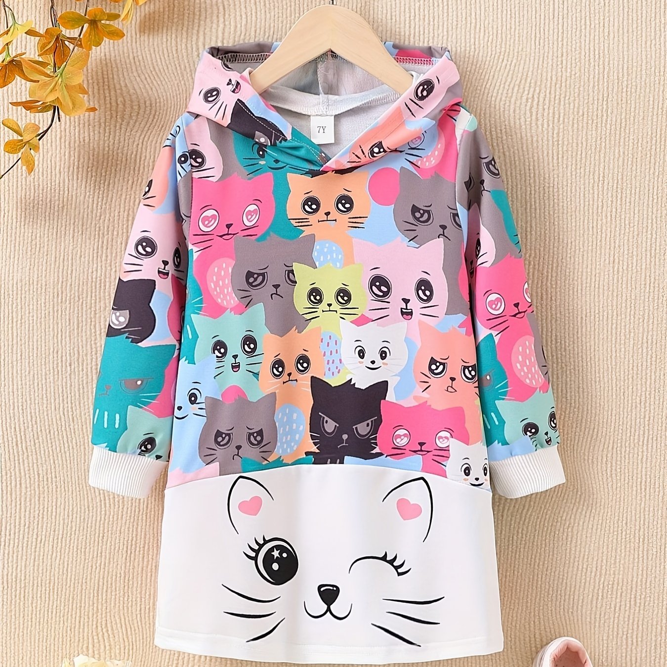 Kitty Cartoon Pullover Dress Girls Hoodie Spring Fall