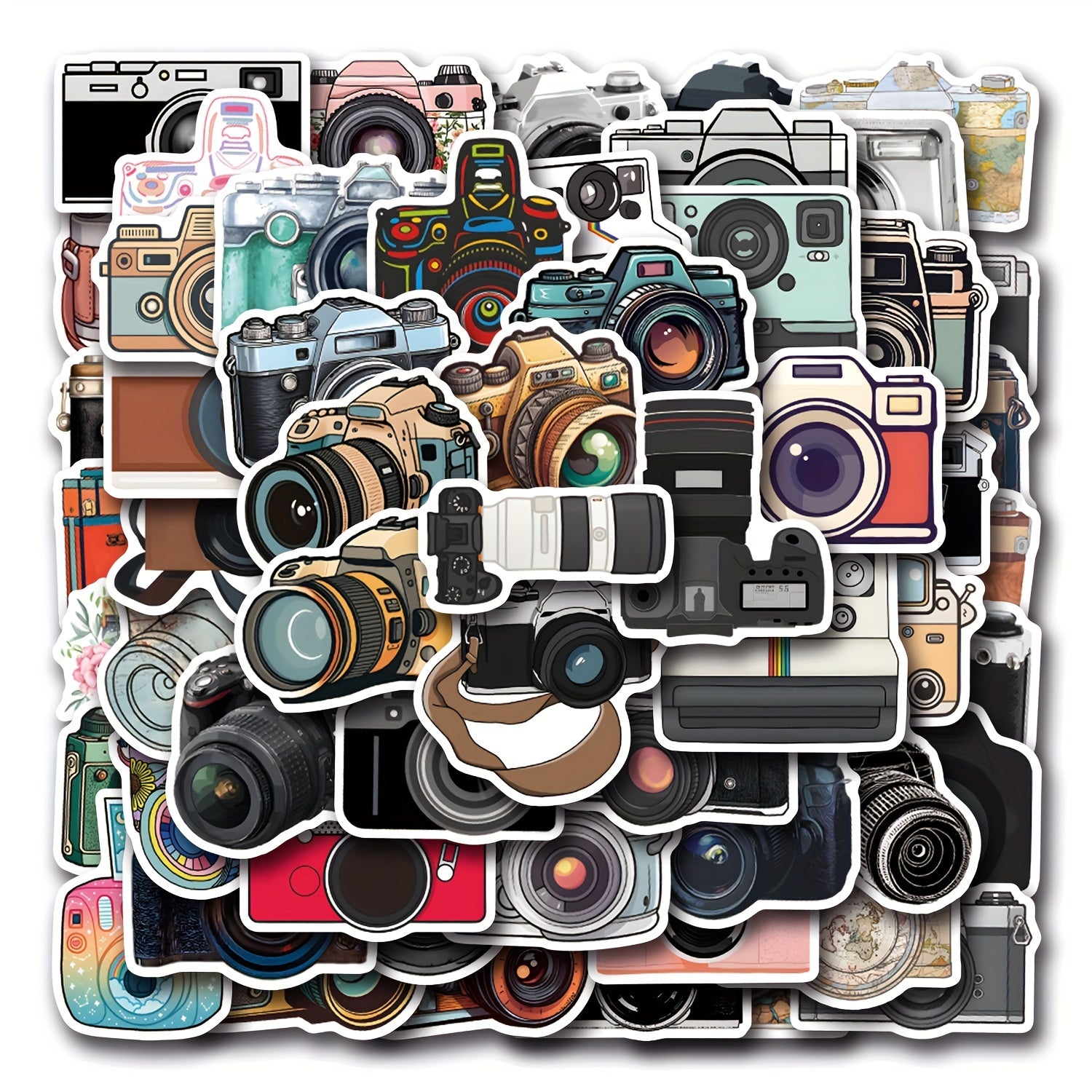 55 Camera Themed PVC Stickers for Scrapbooking Laptops Water Bottles