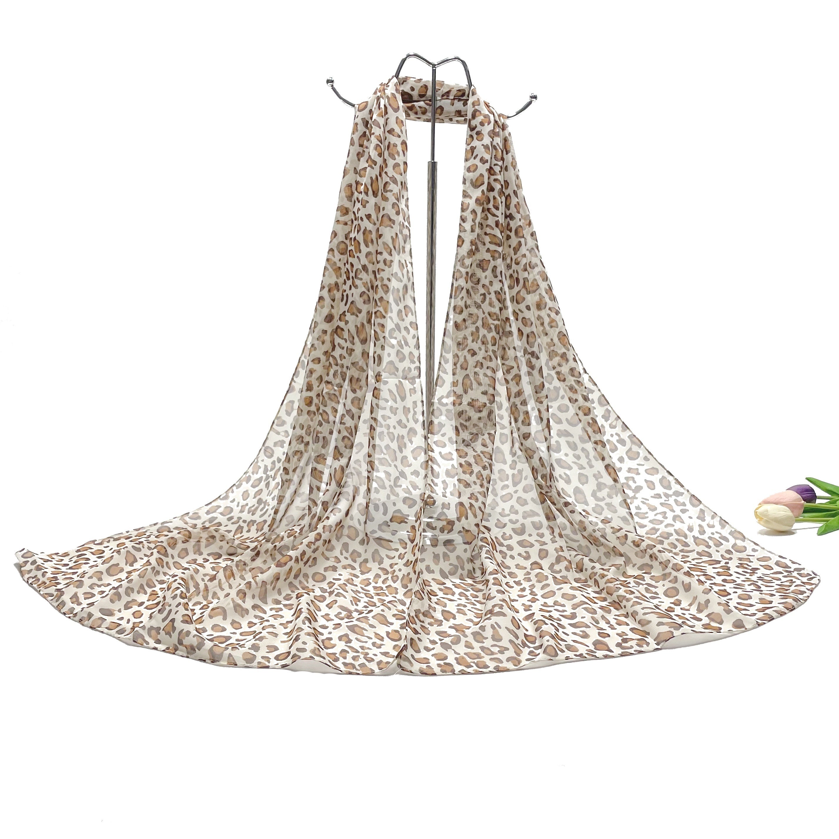 Leopard Print Scarf Thin Gauze Shawl Casual Sunscreen Head Wrap