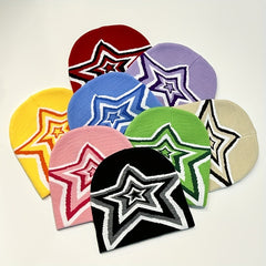 Elastic Star Pattern Knit Beanie Hat for Men Women