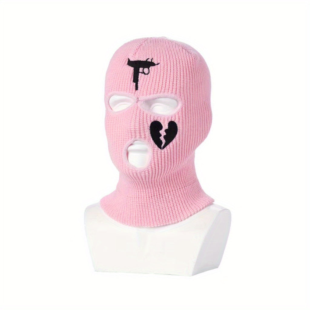 Embroidered Knitted Ski Mask Balaclava Hat
