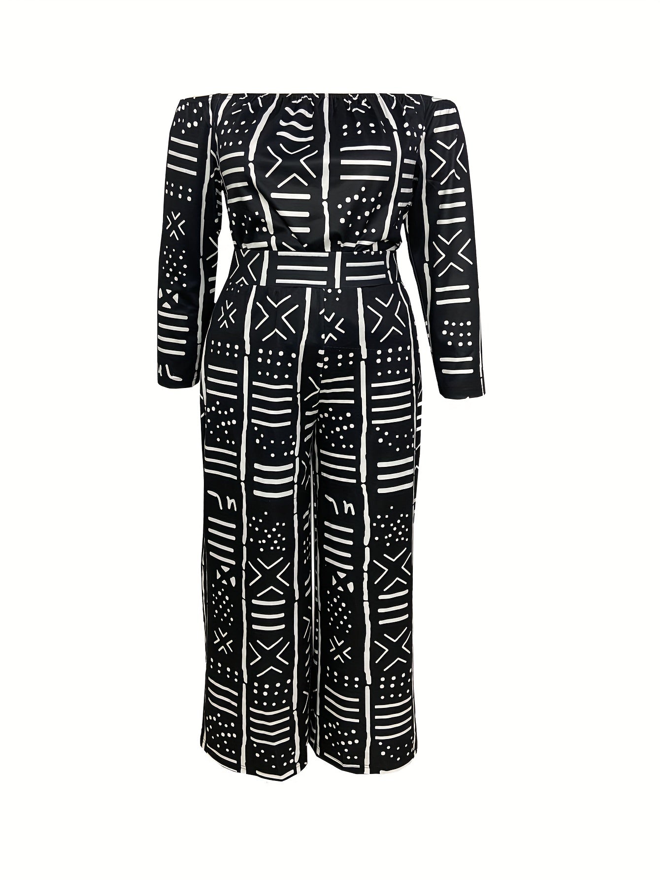  Geometric Print Off Shoulder Crop Top & Pants Set
