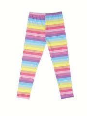 3pcs Girls Striped Camouflage And Heart Flowers Athletic Leggings