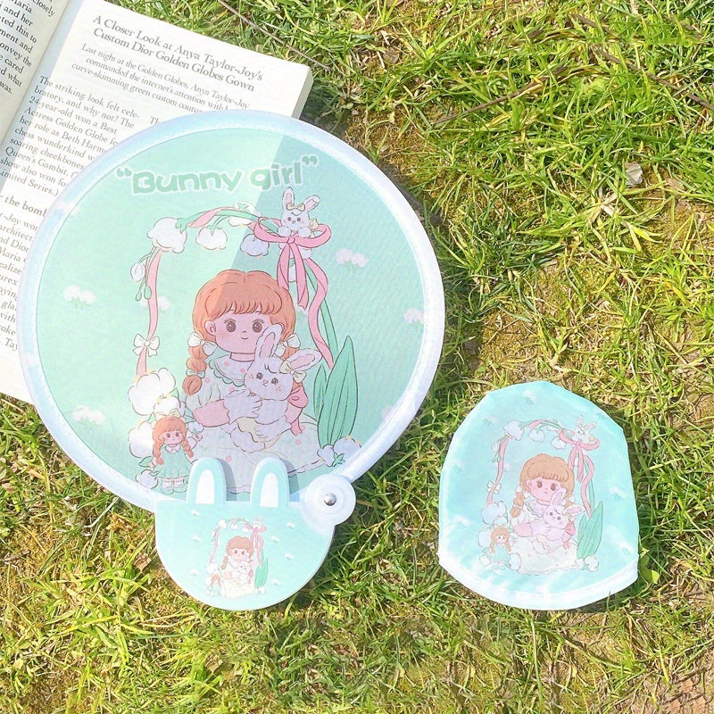 1pc Folding Fan Cartoon Pattern Small Fan Mini Cloth Surface Pocket Fan Portable