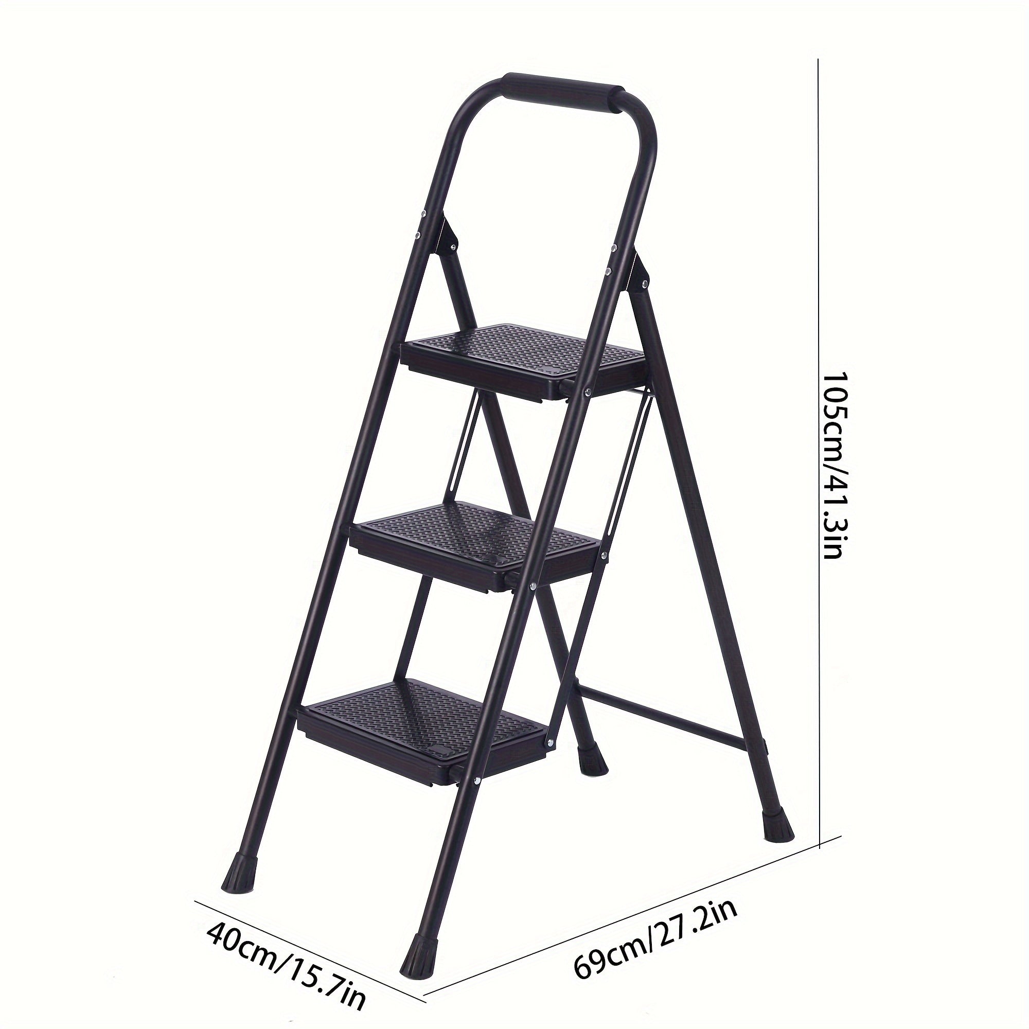 3 Step Folding Ladder Handle Non Slip Wide Treads Steel Stepstool Portable