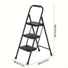 3 Step Folding Ladder Handle Non Slip Wide Treads Steel Stepstool Portable