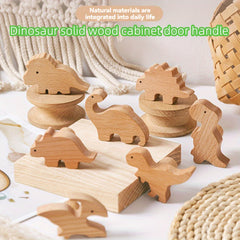 Dino Wooden Cabinet Handle T Rex & Pterosaur Khaki Finish for Kids' Room Doors