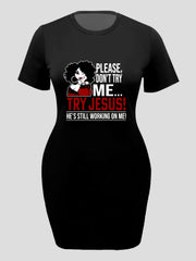  Figure & Letter Print Tee Dress