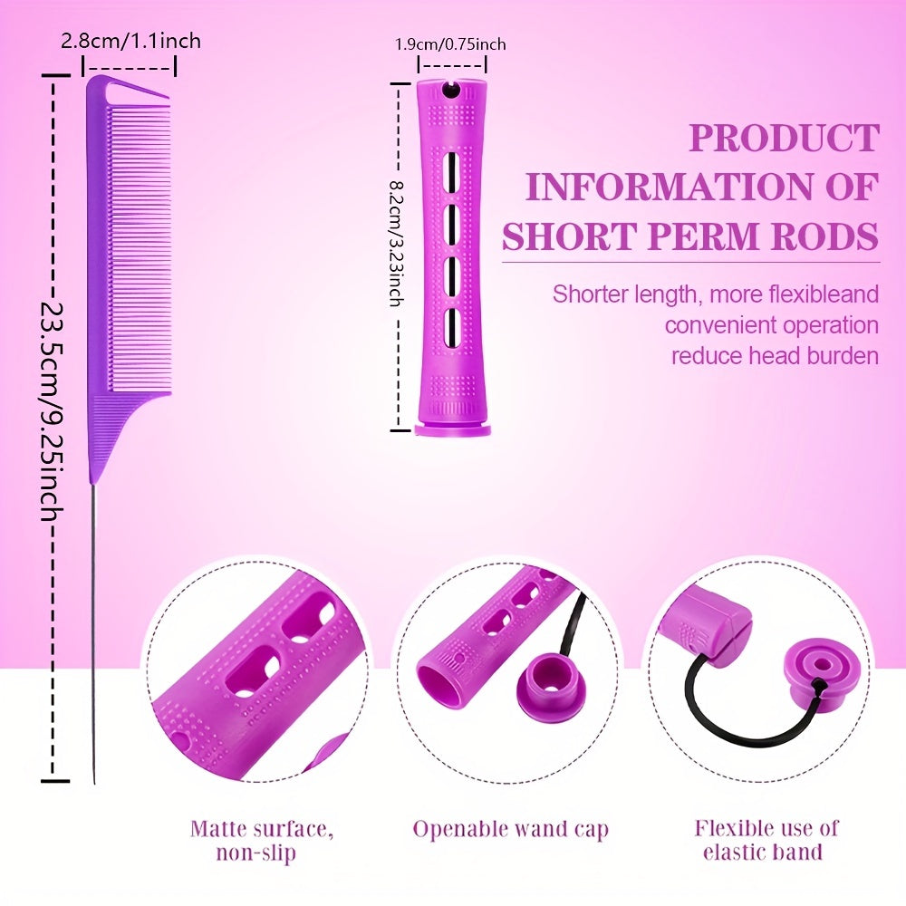 10pcs Hair Perm Rods with Comb, Bands Short Curlers for Styling