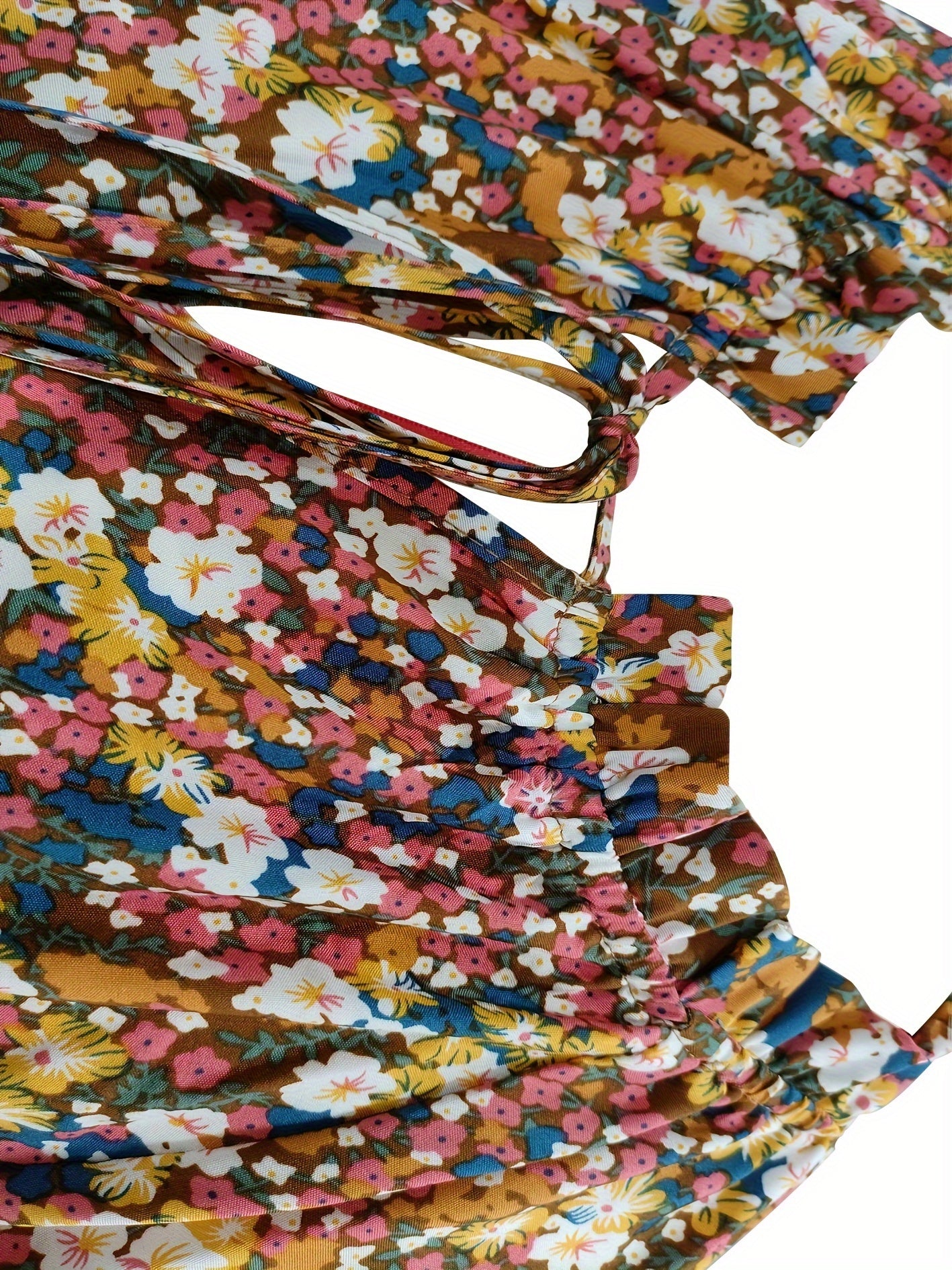  Ditsy Print Long Sleeve V Neck Top