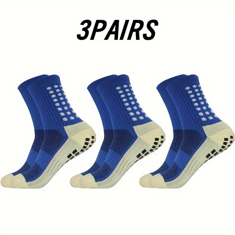 3 Pairs Non-Slip Striped Football Crew Socks