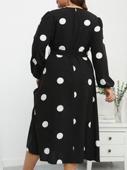  Polka Dot Lantern Sleeve Midi Dress