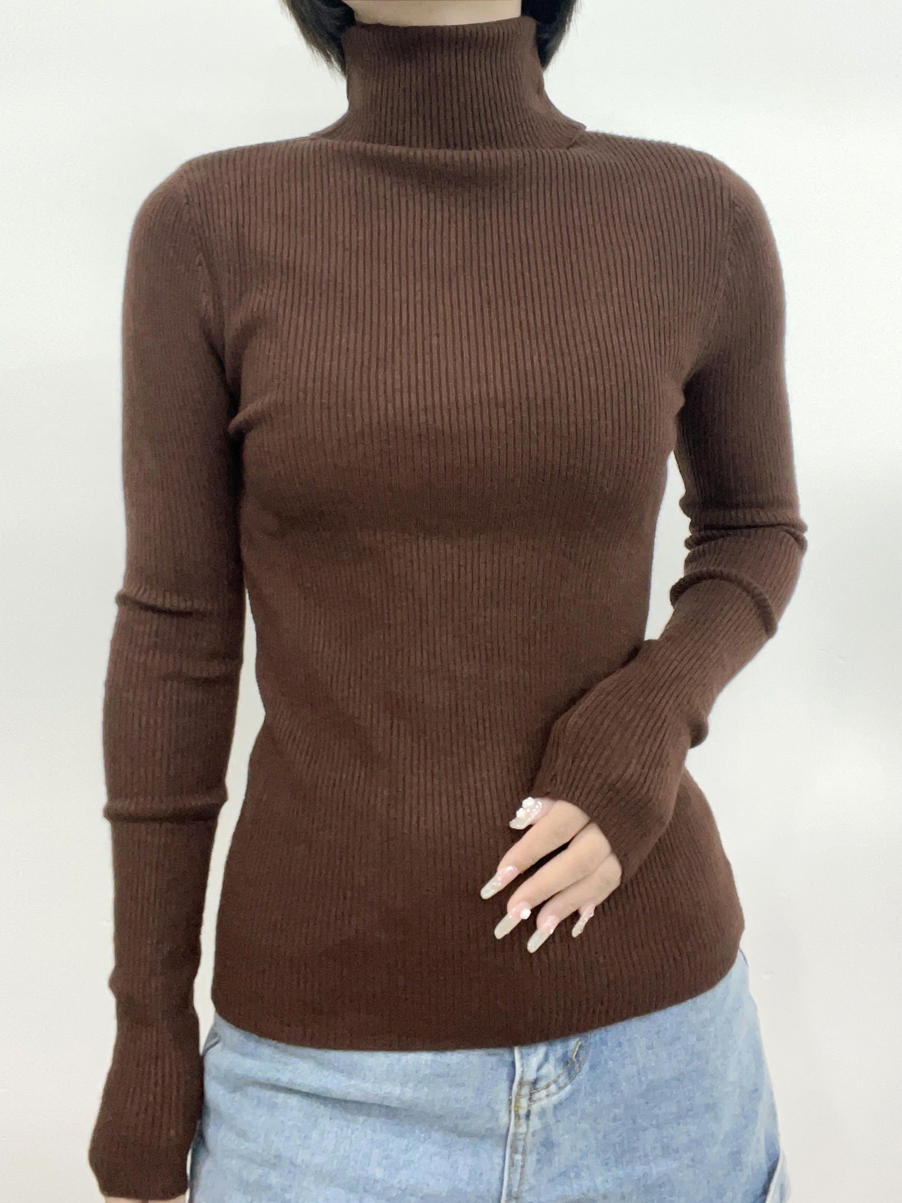 Women's Turtleneck Ribbed Sweater Slim Pullover Knit Top