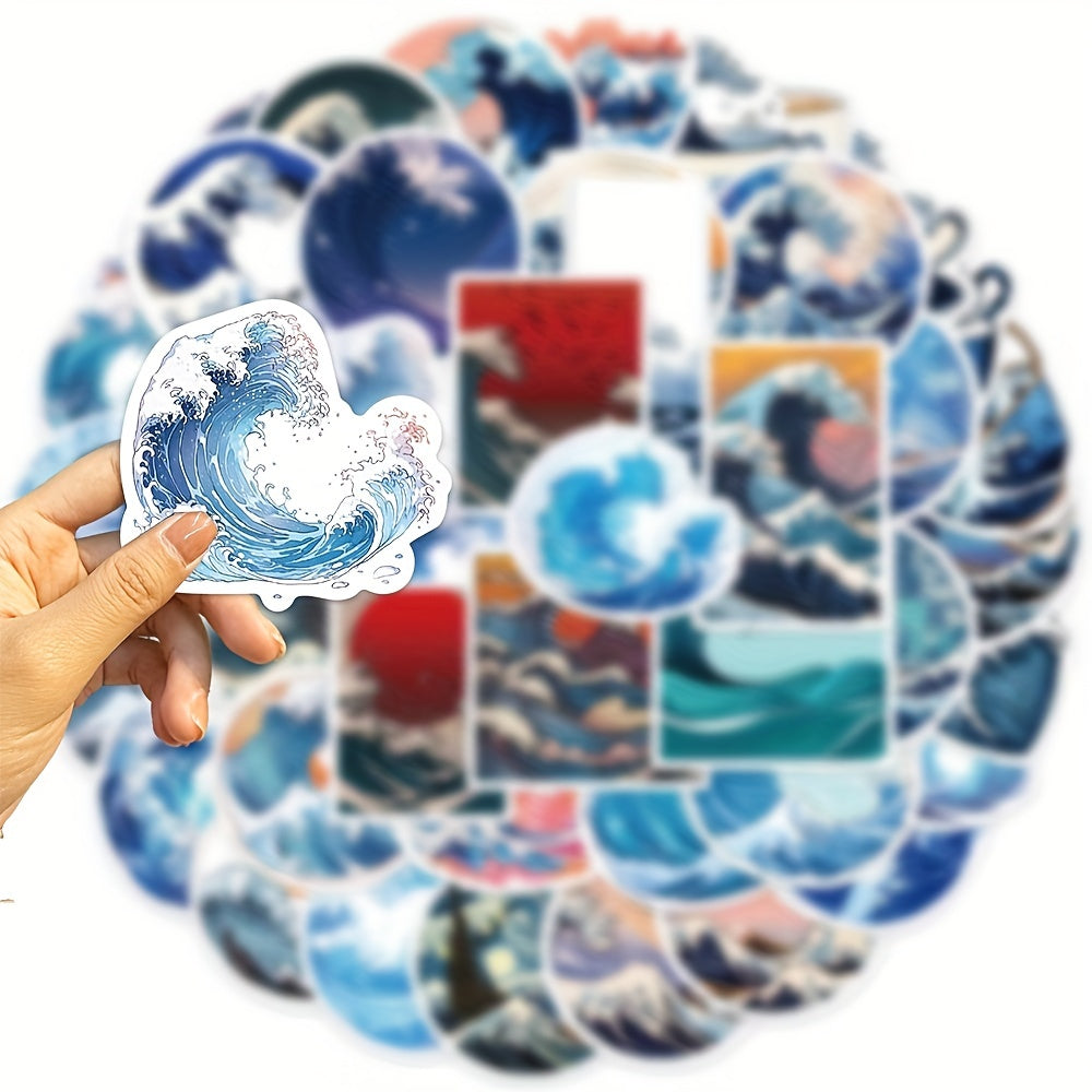 50pcs Ukiyo e Series Sea Wave Stickers Waterproof DIY