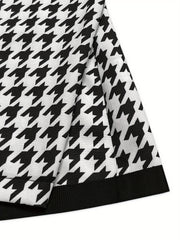  Houndstooth Print Double Breast Button Blazer