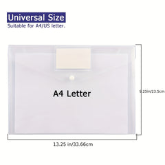 20pcs Transparent Plastic Envelopes with Snap Button for A4 Documents