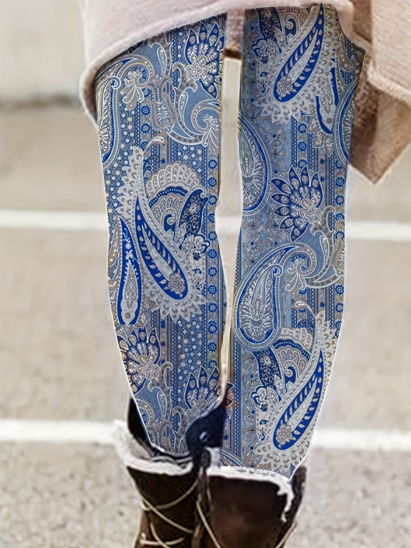 Boho Paisley Print Skinny Leggings High Waist Long Length Leggings