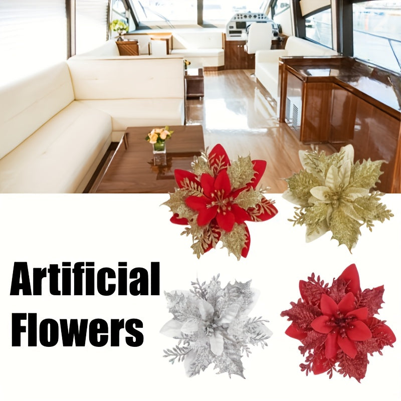 5pcs Artificial Flowers Dry Flowers Clips Stems Christmas Tree Ornaments