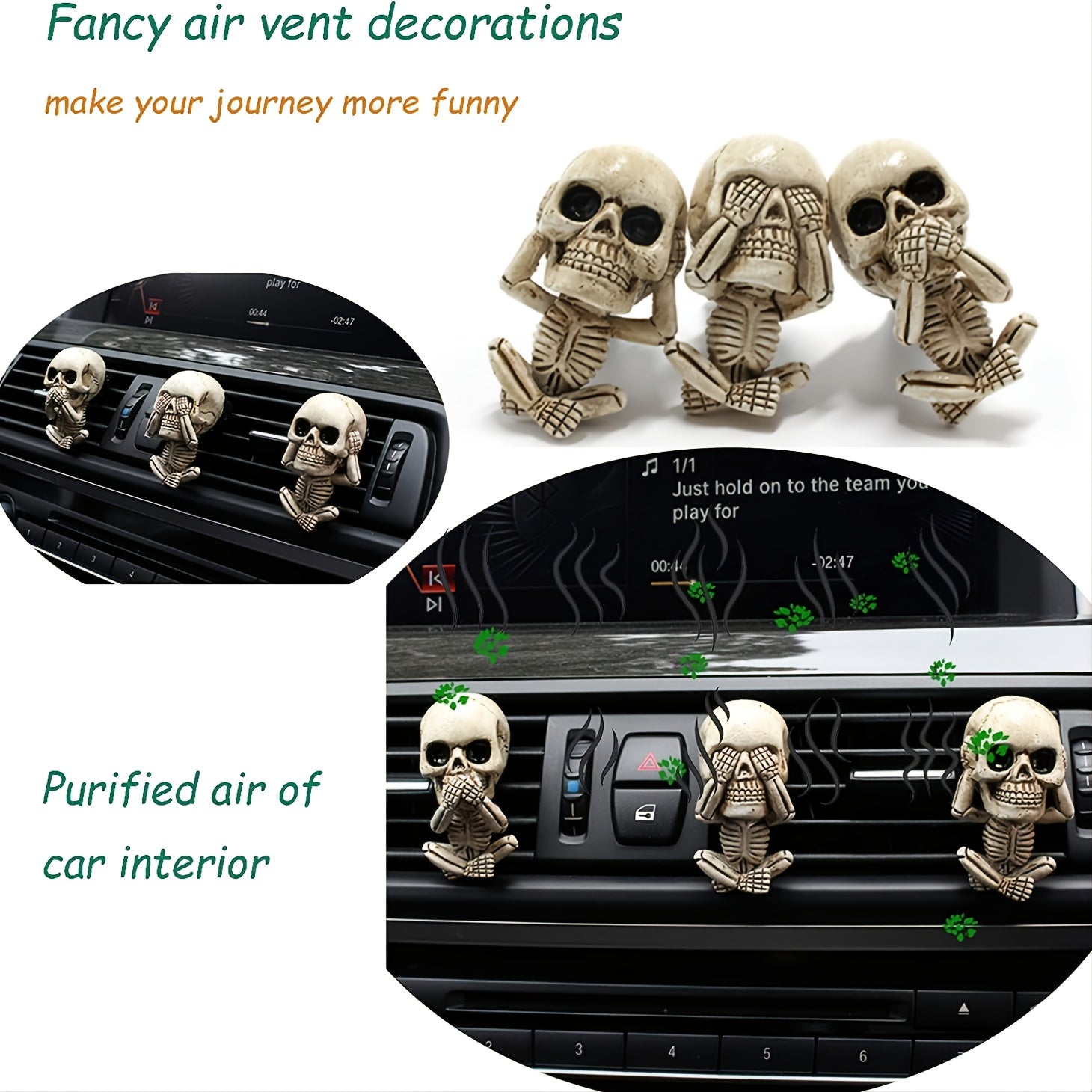 3Pcs Skull Car Air Freshener Clips For Car Interior Vent