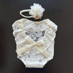 Cute 0-3M Baby Bow Lace Outfit, Ideal for Photoshoots