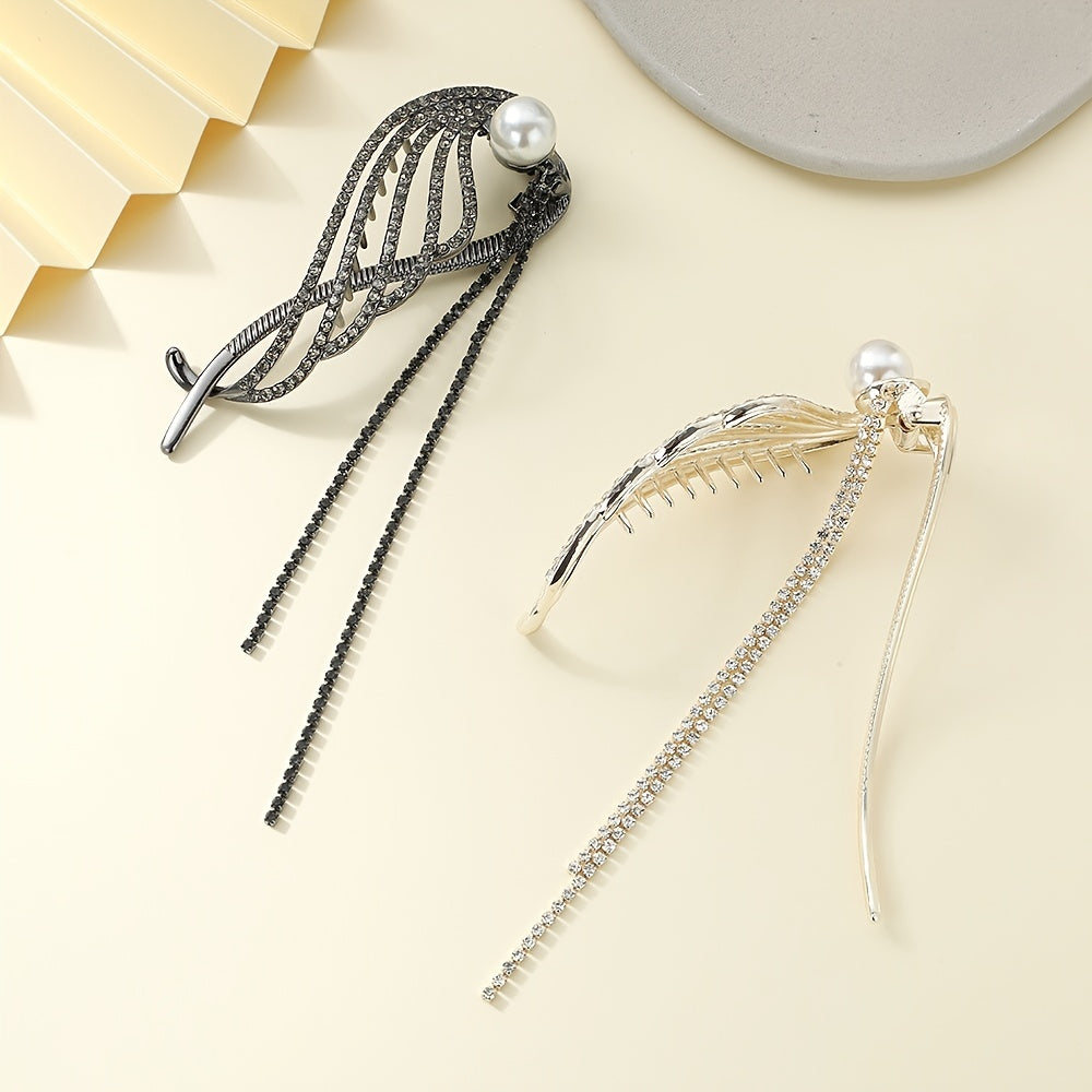 Vintage Angel's Wings Rhinestone Metal Twist Clip Hair Jaw Clip