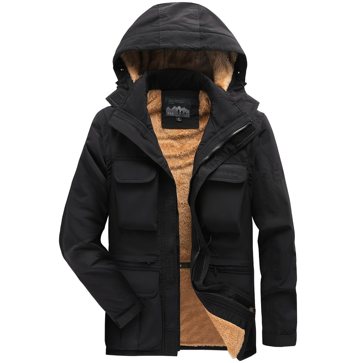 Men's Windproof Waterproof Cargo Jacket Warm Coats Fleece Lined Military Jackets