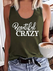 Letter Print Scoop Neck Sleeveless Tank Top