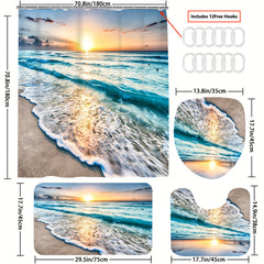 Sea Wave Shower Curtain Set with Bathroom Accessories