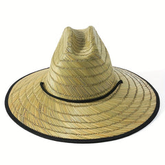 Green Striped Crochet Sun Hat Wide Brim Vintage Boho Straw Hat