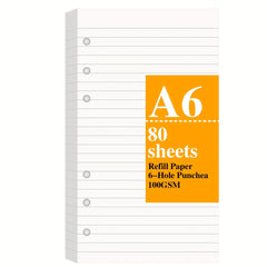 A6 Refill Lined Paper 80 Sheets - 6 Hole Punched