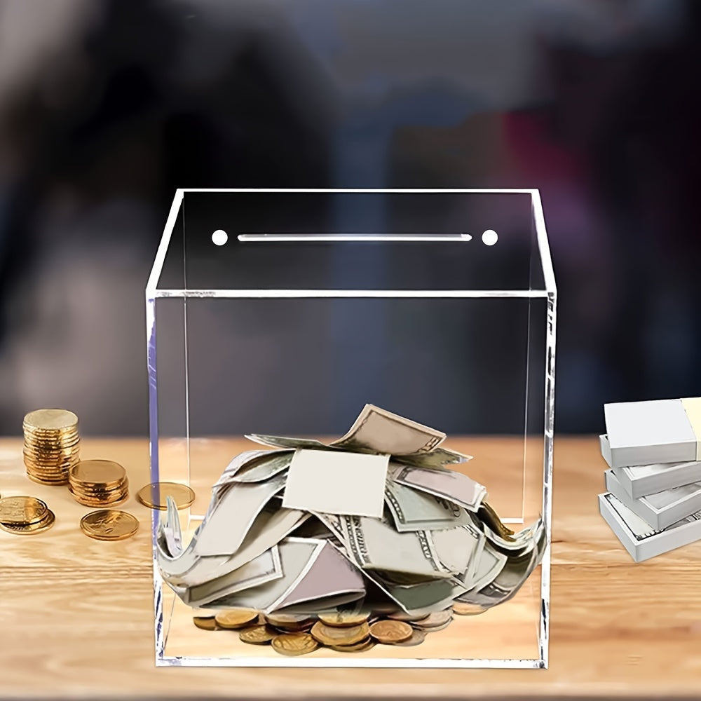 Clear Acrylic Unopenable Piggy Bank for Adults, 12-inch Money Savings Box