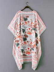 Floral Print V Neck Robes Loose Fit Non Stretch Kimono