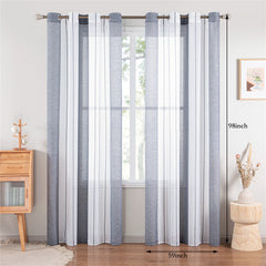 Sheer Tulle Curtains Striped Pattern Perforated Blinds for Living Room Bedroom
