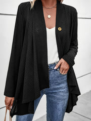  Solid Button Long Sleeve Open Front Cardigan