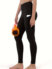 Women's Thermal Fleece Lined High Waist Yoga Leggings With Pocket