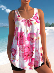 Women's Plus Floral Tankini Set w/ Tie Front Top & Shorts